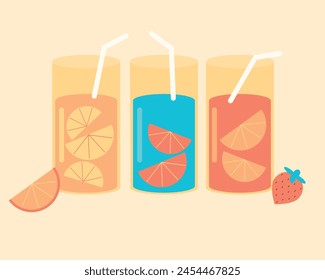 Bebida de fruta con hielo como elemento para el diseño de verano, ilustración de stock de Vector plano