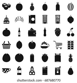 Fruit and drink icons set. Simple style of 36 fruit and drink vector icons for web isolated on white background