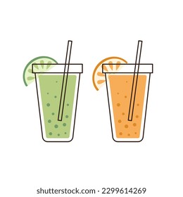 Fruit Drinks Beverage set isolated on white background. Vector illustration.