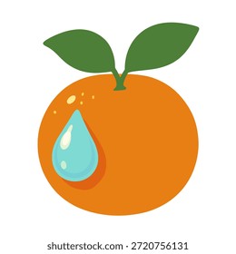 Fruta con una gota de agua o icono de rocío, fresco y jugoso, concepto de la mañana.