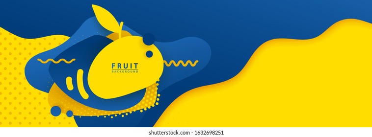 Fruit Dynamic Style Background Label  Banner yellow and blue Design Elements Fruit Concept with Fluid Gradient. Creative illustration for label,for fabric, drawing labels, ad, greeting, card, promo.