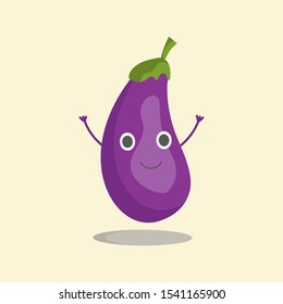 Fruit eggplant  waving hands, smiling. Vector illustration in eps10, graphic design. Color icon
