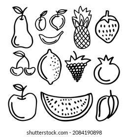 fruit element doodle set. fruit vector doodle illustration. Vegetarian healthy food, sketch of food for menu illustration