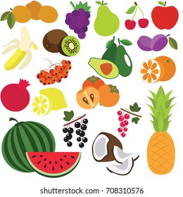 Fruit elements set, collection of coloring book template, the group of outline digital elements vector illustration, kid game page.