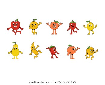 Conjunto de elementos de personaje de emoji de frutas