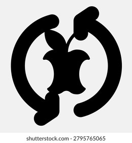Fruit expiration cycle solid icon, food concept. Vector graphics. Arrows of process, renewal apple, bitten apple, rotten sign with glyph style for mobile or web design