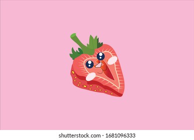 fruit expression of strawberry with background pink