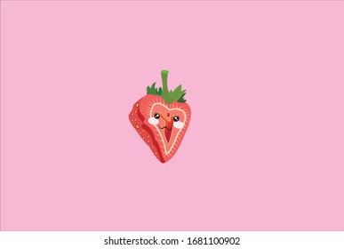 expresión frutal de fresa con fondo rosa
