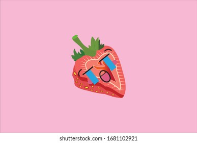 expresión frutal de fresa con fondo rosa