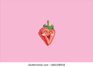 fruit expression of strawberry with background pink