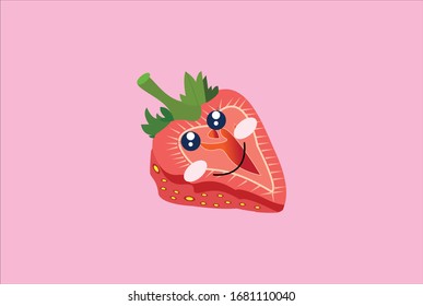 fruit expression of strawberry with background pink