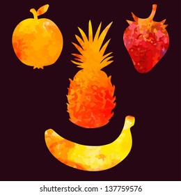 Fruit face watercolor icon isolated. Abstract design logo. Logotype art - vector