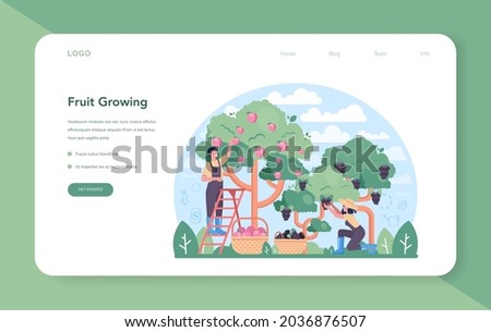 Fruit farming and processing industry web banner or landing page. Idea of agriculture and cultivation.Dried fruits, juice and canned fruits production. Isolated flat vector illustration