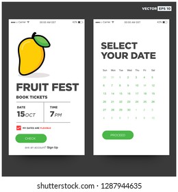 Fruit Festival App Interface Design with Cute Mango Vector Illustration