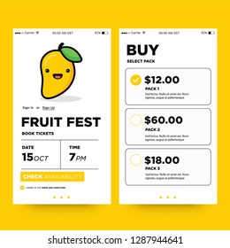 Fruit Festival App Interface Design with Cute Mango Vector Illustration