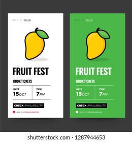 Fruit Festival App Interface Design with Cute Mango Vector Illustration