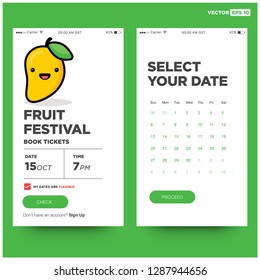 Fruit Festival App Interface Design with Cute Mango Vector Illustration