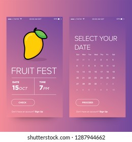 Fruit Festival App Interface Design with Cute Mango Vector Illustration