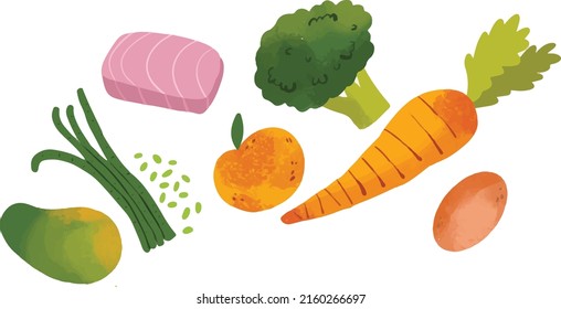 Fruit Fish Meat Vegetable Vector Cartoon
