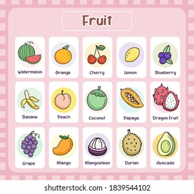 Fruit Flash Card For Kids Learning Design Vector