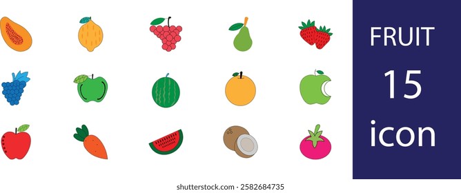 a fruit flat color icon set vector illustration