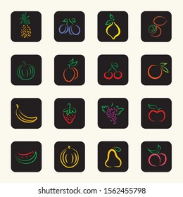 fruit flat icon colorful vector set