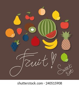Fruit flat icon. The image of fruits and berries symbol. Flat style. 