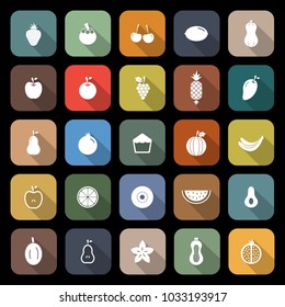 Fruit flat icons with long shadow, stock vector