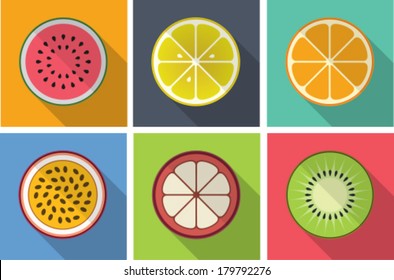 fruit flat  icons with long shadow