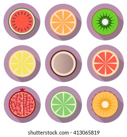 fruit flat  icons with  shadow