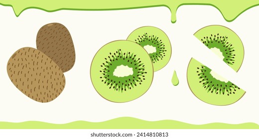Fruit flat minimal illustration composition. Banner with juicy kiwi.