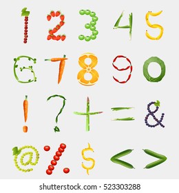Fruit font Digits symbols numbers. Vector