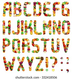  Fruit Font Part 1/2 Complete Alphabet. Vector