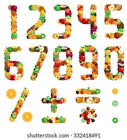  Fruit font part 2/2 Digits symbols numbers. Vector