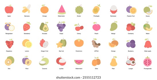 Fruit and food Fruit clipart set simple design Transparent isolate Background
