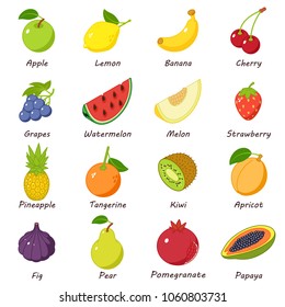 Fruit Food Icons Set. Isometric Illustration Of 16 Fruit Food Vector Icons For Web