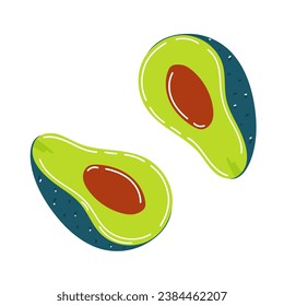 Fruit, food illustration for sandwich recipes, guacamole, Mexican food and for cafe menu design. Green avocado in vector cartoon style illustration isolated on white background.