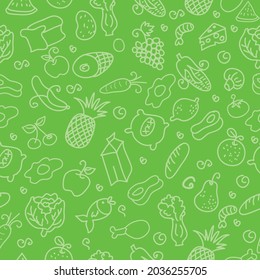 fruit and food patterns on green background, vector, design, decorative, fabric, textile, napkin design, entertainment