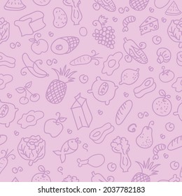 patrones de frutas y alimentos sobre fondo morado, vector, diseño, decoración, tela, textil, diseño de servilletas, entretenimiento
