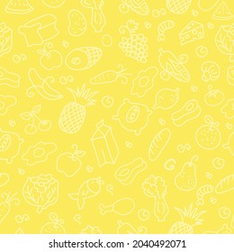 fruit and food patterns on yellow background, vector, design, decorative, fabric, textile, napkin design, entertainment