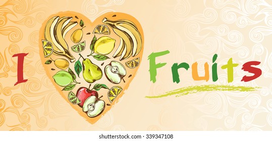 Fruit in the form of a heart. Vector Illustration.