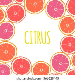 Fruit frame with isolated hand drawn citruses. Design for invitation, wedding or greeting cards. Vector illustration. 
