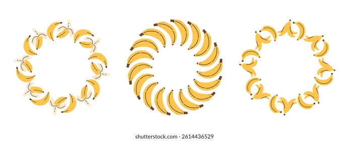 Fruit frame set. Banana design template, copy space. Cute hand drawn fruits round frame in doodle style. Circular template. Hand drawn fruits circle border.