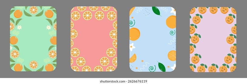 Fruit frame set. Round wreath, border of fruits. Fruits icons. Hand drawn Fruits circle border. 
