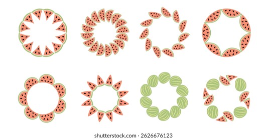 Fruit frame set. Round wreath, border of fruits. Fruits icons. Hand drawn Fruits circle border. 
