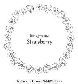 Fruit frame with strawberries, round frame with outline strawberries.