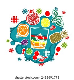 Fruit fresh drink colored. hand drawing. Not AI. Vector illustration.