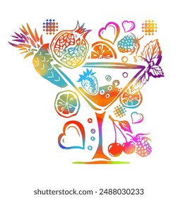 Fruit fresh drink colored. hand drawing. Not AI. Vector illustration.