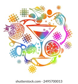 Fruit fresh drink colored. hand drawing. Not AI. Vector illustration.