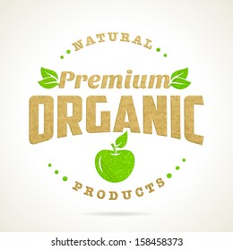 fruit fresh eco bio green stamp mark of healthy organic natural fresh farm aliment with leaf and cardboard textures fruit fresh harvester classical timber elements nature product production ranch natu